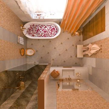 3d illustration of an interior design of a bathroom in a classic Illustrazione stock