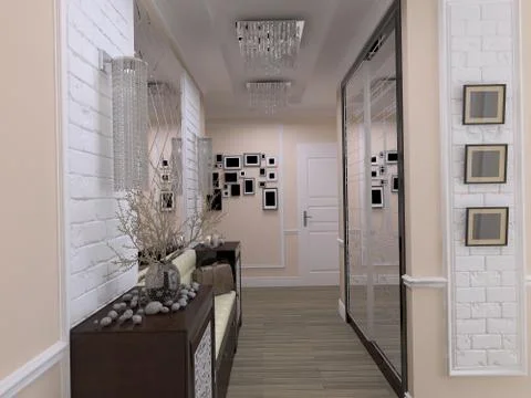 3D illustration of interior design in style eclecticism Stock-Illustration