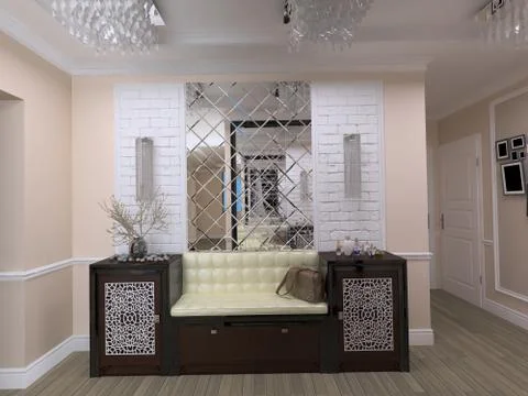 3D illustration of interior design in style eclecticism Stock Illustration