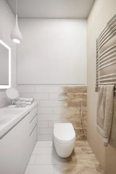 3d illustration of an interior design of a white minimalist bathroom Stock-Illustration