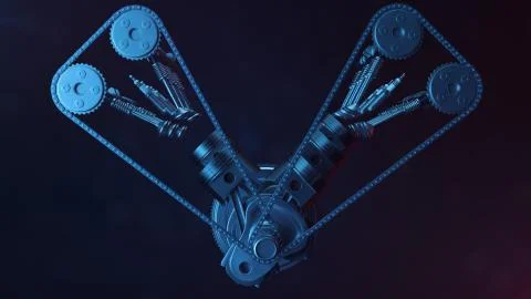 3d illustration of an internal combustion engine. Engine parts, crankshaft Stock Illustration