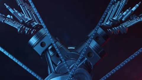 3d illustration of an internal combustion engine. Engine parts, crankshaft Stock Illustration