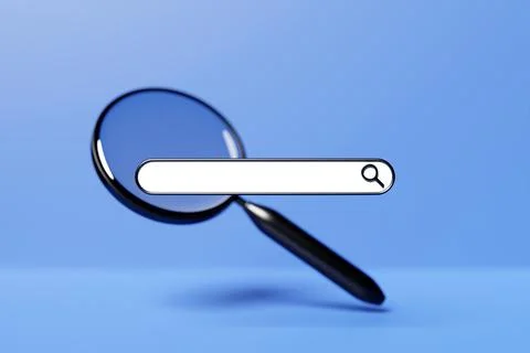 3D illustration of a   internet search page  with magnifying glass with shado Stock Illustration