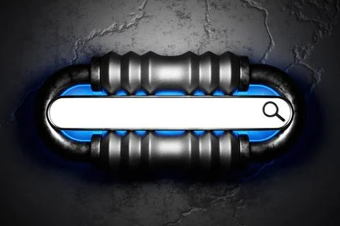 3d illustration of an internet search page a metal chain link . Search bar  i Stock Illustration