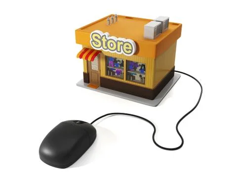 3d illustration of internet shop. computer mouse and shop Stock Illustration