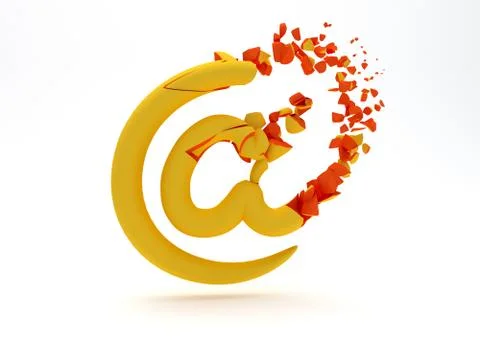 3d illustration of internet symbol broken and cracked isolated on white Stock Illustration