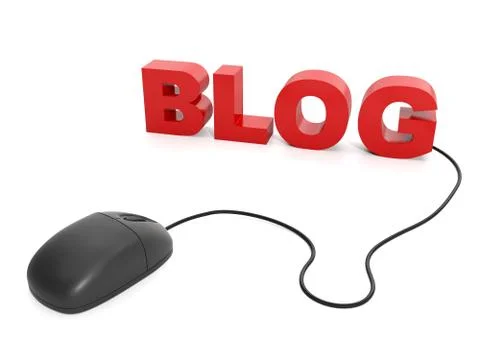 3d illustration, internet technology. computer mouse and text blog entry to b Stock Illustration