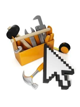3d illustration of internet technology. computer mouse clicks on a tool box Stock Illustration