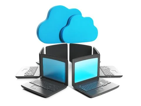 3d illustration of internet technology. group laptops connected to the networ Stock Illustration