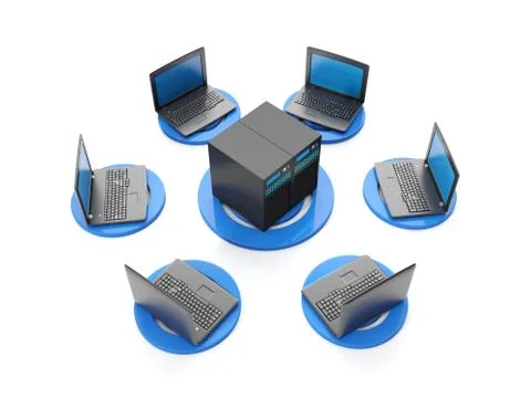 3d illustration internet technology. the group of servers and laptops connect Stock Illustration