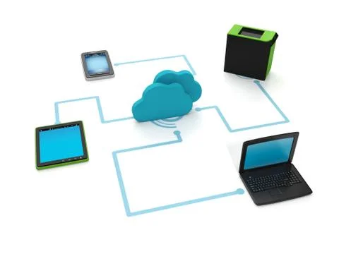 3d illustration of internet technology. transferring files to all kinds of te Stock Illustration