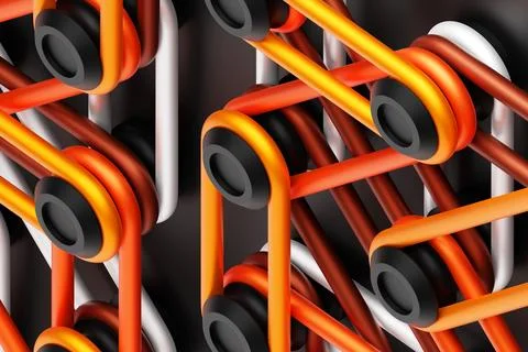 3D illustration, intricate geometric pattern of convex fasteners and straps Illustrazione stock