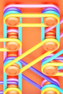 3D illustration, intricate geometric pattern of convex fasteners and straps 스톡 사진