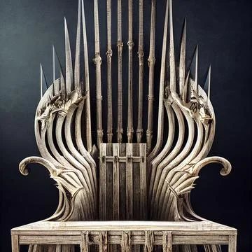 3D illustration of an iron throne with sharp edges and curly patterns on a solid Stock Illustration