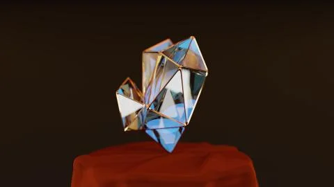 3D illustration of an irregular precious stone encased in a golden setting with Stock-Illustration