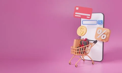 3d illustration isolated on a colored background.Hand holding mobile smart phone Stock Illustration