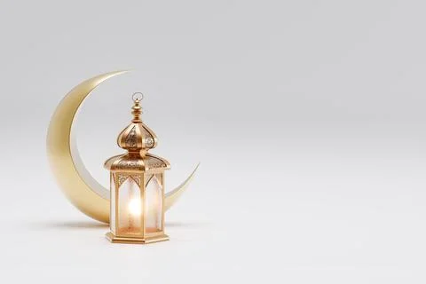 3d illustration of isolated Islamic background with ramadan lantern and crescent Stock Illustration