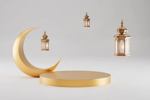 3d illustration of isolated Islamic background with ramadan lantern, crescent Stock Illustration