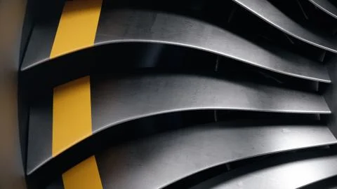 3D illustration jet engine, close-up view jet engine blades. Rotating blades of Stock Illustration