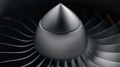 3D illustration jet engine, close-up view jet engine blades. Rotating blades of Stock Illustration