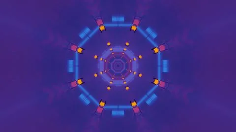 3D illustration of kaleidoscopic pattern with blue outlines of octagon isolated Stock Illustration