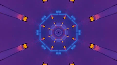 3D illustration of kaleidoscopic pattern with blue outlines of octagon isolated Stock Illustration
