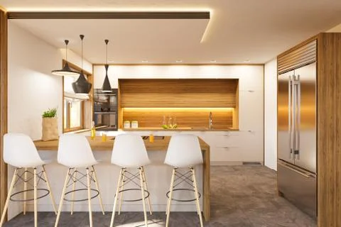 3d illustration kitchen interior design in white color Stockillustratie