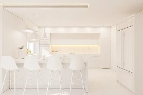 3d illustration kitchen interior design in white color Stock Illustration