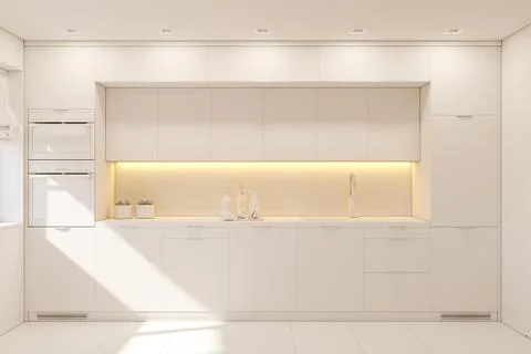 3d illustration kitchen interior design in white color Stock Illustration