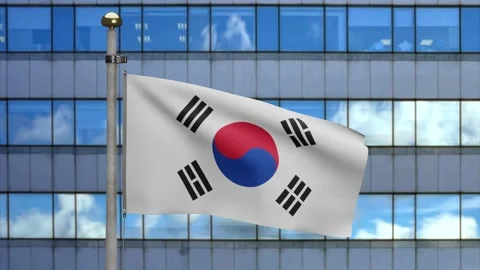 3D illustration Korean flag skyscraper city. Tower with South Korea banner-Dan Stock Footage 150151105