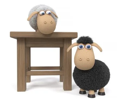 3d illustration lamb with stool Stock Illustration