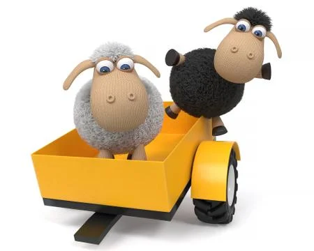 3d illustration lambs on the tractor Stock Illustration
