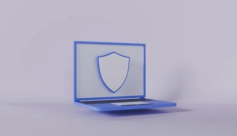 3D illustration of a laptop computer with an shield to the screen Stock Illustration