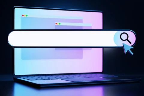 3D illustration of a laptop with an open browser tab on the screen. Internet  Stock Illustration