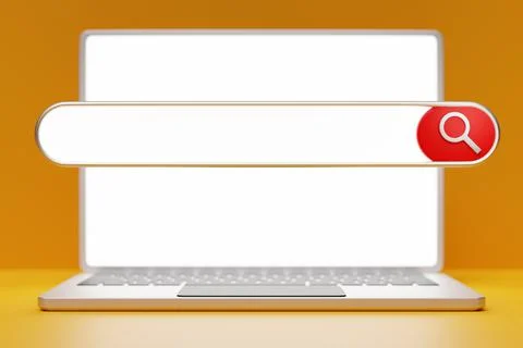 3D illustration of a laptop with an open browser tab on the screen. Internet  Stock Illustration