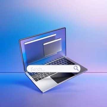 3D illustration of a laptop with an open browser tab on the screen. Internet  Stock Illustration