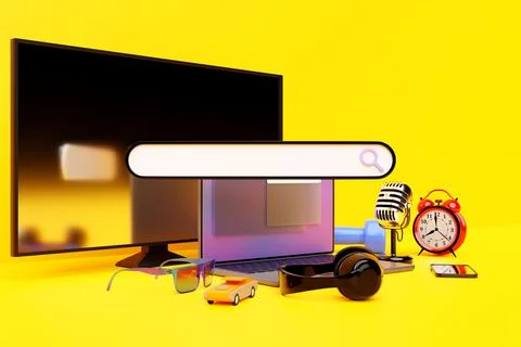 3D illustration of a laptop with an open browser tab on the screen. Internet  Stock Illustration