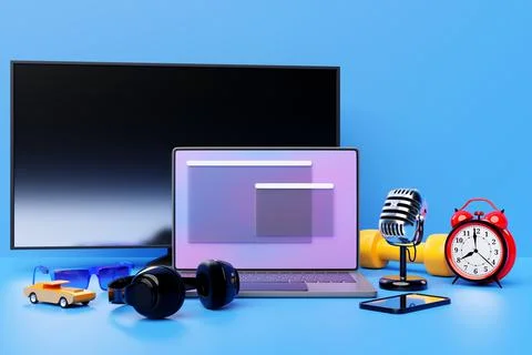 3D illustration of a laptop with an open browser tab on the screen. Internet  Stock Illustration