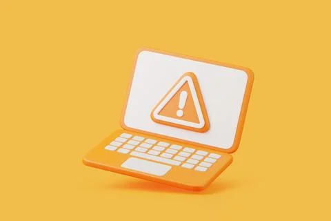 3D illustration of laptop warning alert symbol Stock Illustration