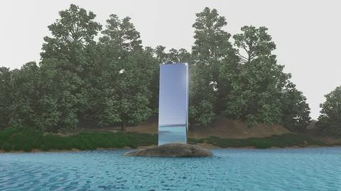 3d illustration A large mirror is reflected in the water, creating a sense of Stock Illustration
