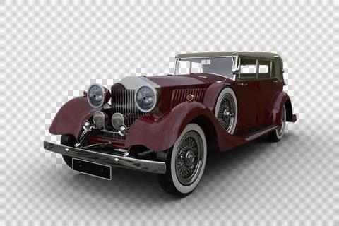 3D illustration of a large old red vintage car with soft top roof isolated on Stock Illustration