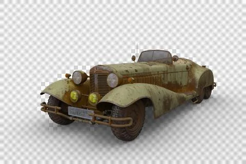 3D illustration of a large old rusty vintage open top car isolated on a trans Stock Illustration