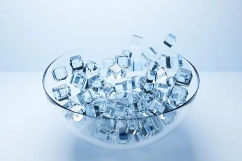 3d illustration of a large plate with small beautiful transparent ice cubes o イラスト素材