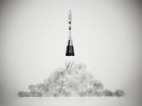 3D illustration of a launching space rocket. 3D illustration Stock Illustration