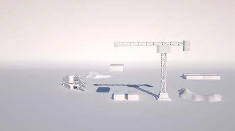 3d illustration of a layout of a construction site, a construction crane and an Stock Illustration