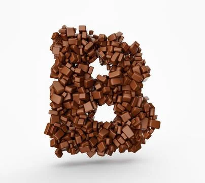 3D illustration of Letter B made of chocolate chunks isolated on a white Stock Photos