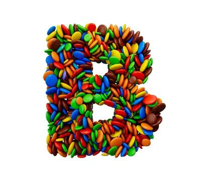 3D illustration of the letter B of multicoloured rainbow candies Stock Illustration