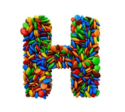 3D illustration of the letter H of multicoloured rainbow candies Stock Illustration