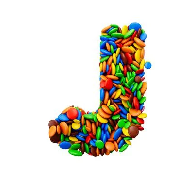 3D illustration of the letter J of multicoloured rainbow candies Stock Illustration