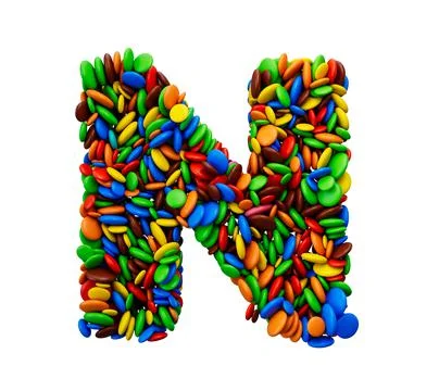 3D illustration of the letter N of multicoloured rainbow candies Stock Illustration